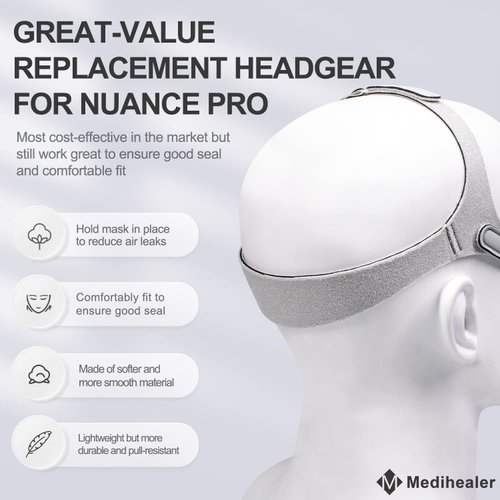 2 Packs Replacement Headgear for Nuance Pro - Headgear Straps (2Packs) with Stronger Touch-Fasten-ers and Elasticity, CPAP Strap for Nuance Pro, Snugly Fit & Reducing Air Leaks, Medihealer Supplies.