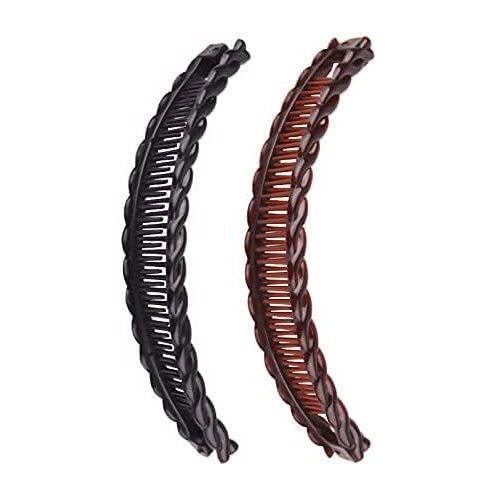 2 Pack One Black And One Brown Tort Banana Clips Fish Clips Vintage Clincher Combs Tool for Thick Curly Hair Accessories Long Hair Clips Banana Hair Comb Fish Grip Slide Hair Clips Claws Set for Women