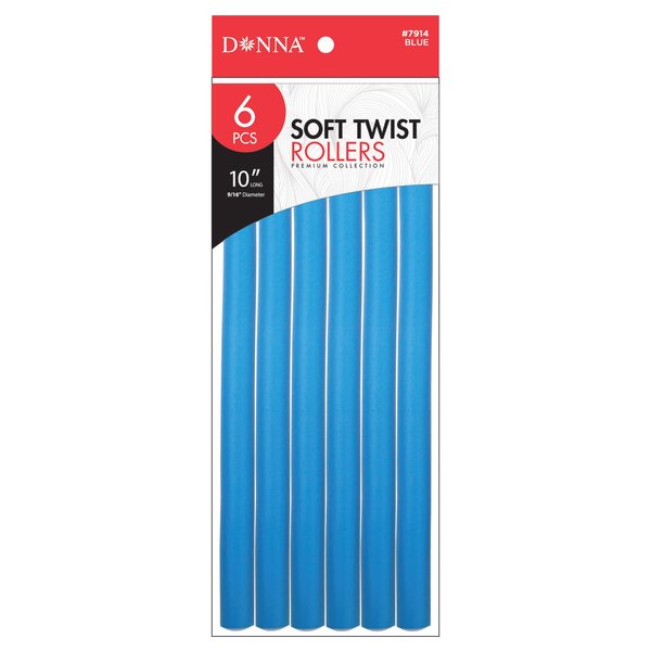 DONNA 10" Soft Twist Rollers Rollers Foam Hair Rollers Hair Curlers Hair Clips for Hairdressing Styling Heatless Hair Curler 9/16"(D) BLUE 6PCS