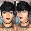 HOTKIS Short Human Hair Wigs for Black Women Pixie Cut Wig Human Hair Short Wigs Human Hair Short Black Wig Natural Hair Short Wavy Wig Layered Cut Short Glueless Pixie Wig with Bangs Short Wig