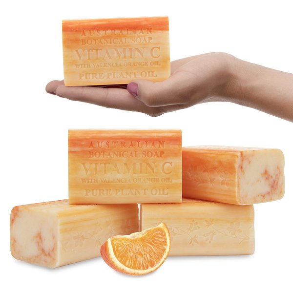 Australian Botanical Soap, Vitamin C with Valencia Orange 6.6 oz. (187 g) Soap Bars | Natural Ingredient Bar Soap | All Skin Types | Women & Men | Shea Butter Enriched - Pack of 4