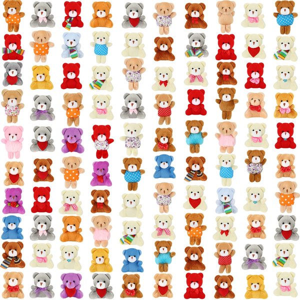 Zhanmai 100 Pcs Mini Plush Stuffed Animal Bulk Small Animal Toys Keychain Decoration Party Favors Easter Egg Stuffer for Kids Birthday Carnival Classroom Prizes Gift Goodie Bag Filler (Bear)