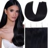 Anrosa Tape in Hair Extensions Human Hair Jet Black Color #1 Tape Hair Extensions Brazilian Hair 20pcs 50g Seamless Human Hair Extensions 14 Inch