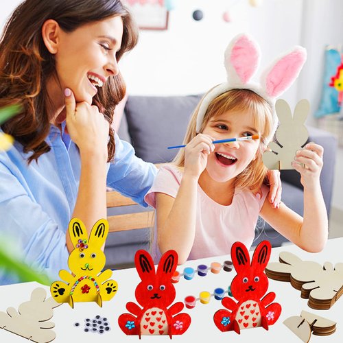 Easter Crafts for Kids, 10pcs Wooden Easter Bunny Cutouts Arts and Crafts Painting Kits for Kids Boys Girls 4-8 8-12 Easter Basket Stuffers Party Favors Activities Gifts Spring Home Decorations