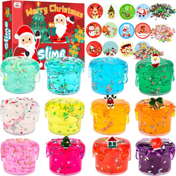 Christmas Slime, Crystal Slime Kit - Christmas Stocking Stuffers, Stretchy, Soft, and Scented - Ideal for Slime Party Favors, Girls, Boys, Kids, Classroom Rewards