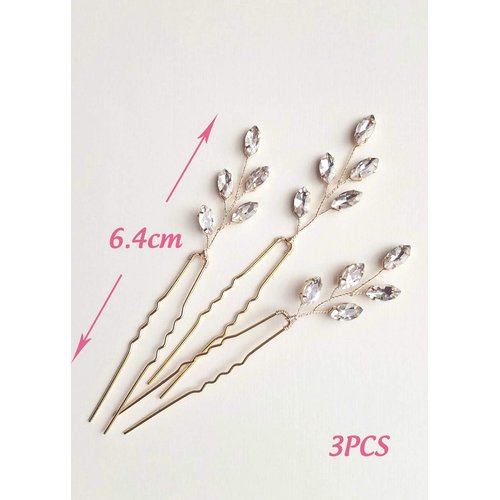 Kercisbeauty 3PCS Handmade Simple Crystal Leaf Leaves Hair Pins for Wedding Bridal Bridesmaids Flower Girls,Dancing Prom Party,Vintage Boho Hair Accessory(Rose Gold)