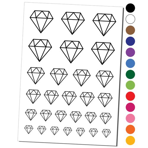 Diamond Engagement Temporary Tattoo Water Resistant Fake Body Art Set Collection - Black (One Sheet)