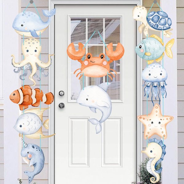 Ocean Sea Animals Party Door Signs Under The Sea Party Hanging Decorations Ocean Animals Birthday Banners for Sea Theme Baby Shower Supplies