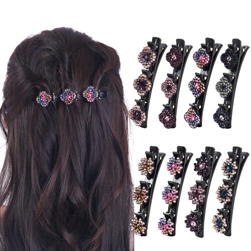 8 PCS Sparkling Crystal Stone Braided Hair Clips, Rhinestone Braided Hair Clips, Hairpin Duckbill Clip, With For Women and Girls