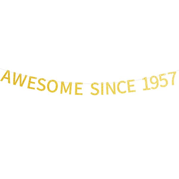 Awesome Since 1957 Banner Pre-strung Happy 67th Birthday Banner Gold Glittery 67 Sixty Seven Years Old Birthday Party Decorations for Men Women