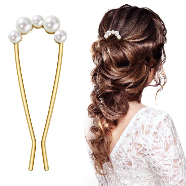 MUUIIGOOD Pearls Hair Pins Golden Hair Pins Pearl Hair Accessories Pearl Pins for Hair Pearl U Shaped Hair Pins for All Styling Wedding Brides Bridal Bridesmaids Women Girls Kids