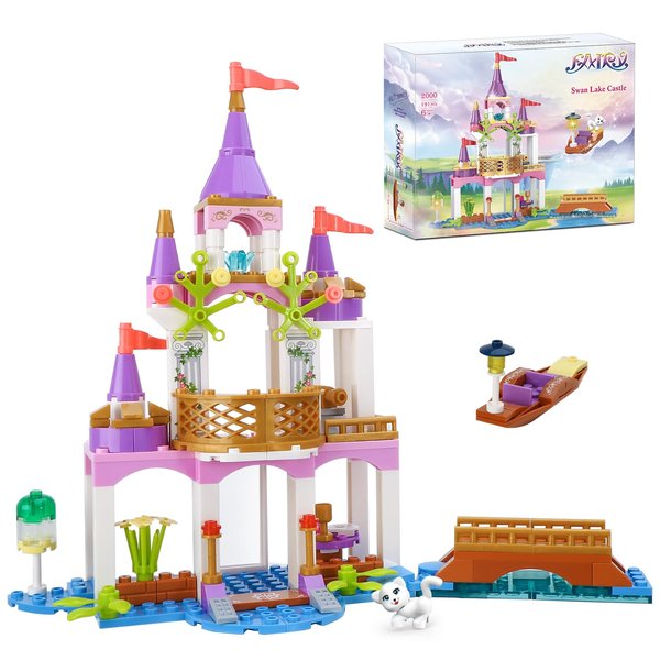 BRICK STORY Girls Princess Castle Building Set 191 Pieces Pink Fairy Lake Castle with Golden Bridge and Canoe Building Blocks Toys Friends Girs Castle Buildable Playset Creative Gift for Kids Age 6-12