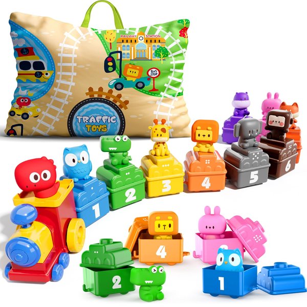 Bessome Soft Rubber Car Toy for Toddlers Over 18 Months, 2-3 Years Old, Counting, Matching & Sorting Montessori Learning Farm Train, Christmas Birthday Gift for Baby Boys Girls