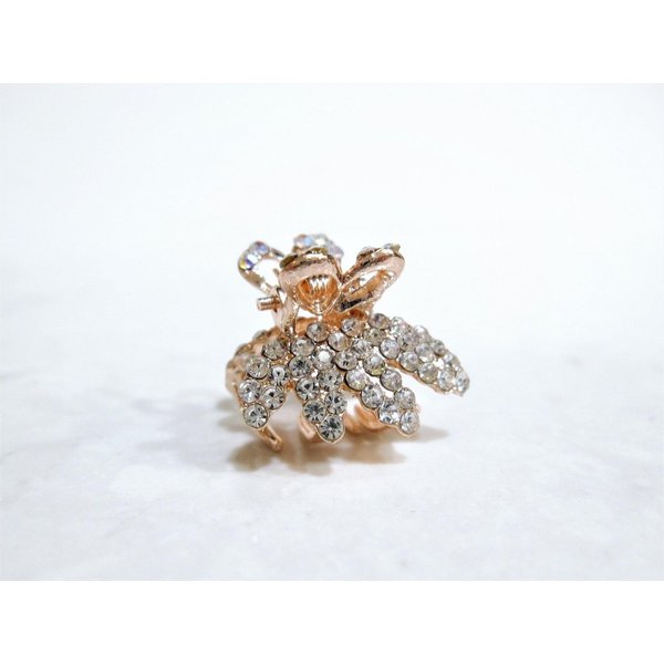 Small mini rose gold butterfly leaf hair claw clip with crystals