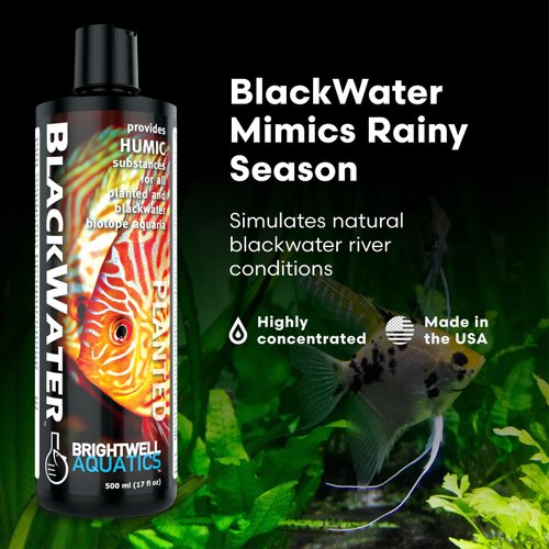 Brightwell Aquatics BlackWater Humic Fulvic Acid Supplement Simulates Natural Blackwater Conditions Supports Nutrient Uptake in Freshwater Planted Aquariums, 500 ml