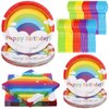 Spiareal Pcs Rainbow Party Supplies Include 7 Inch Rainbow Party Plates 9 Inch Party Plates Napkins Tableware Forks Spoons for 20 Guests Birthday Party Decorations(Rainbow Style) 7 inches 9 inches