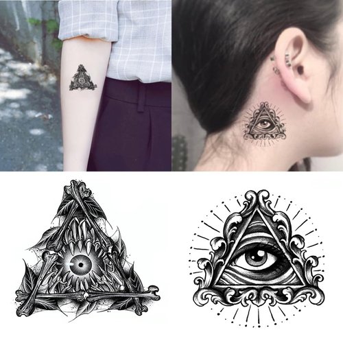 Oottati 2 Sheets Small Tiny Temporary Tattoo Stickers Black Triangle Eye
