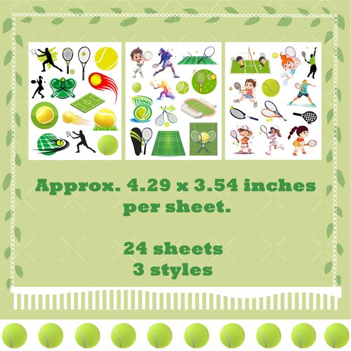 OriniPlay 300 Pieces Tennis temporary Tattoos Stickers for Kids - Tennis Sports Themed Party Supplies Decorations Tennis Racket Baby Shower Birthday Party Tattoos(24 Sheets)
