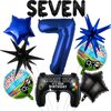 13pcs Video Game Themed Party Decorations, Number 7th Boys Birthday Party Supplies, Navy Blue Video Game Controller Mylar Foil Balloon, Video Game Party Decoration Supplies (Number 7)
