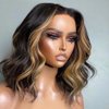 Blonde Highlight Glueless Short Body Wave Lace Front Wigs Human Hair Pre Plucked with Baby Hair 1b/30 Body Wave Bob Wig Human Hair 13x4 Short Body Wave Highlight Lace Front Bob Wig For Women 12 Inch