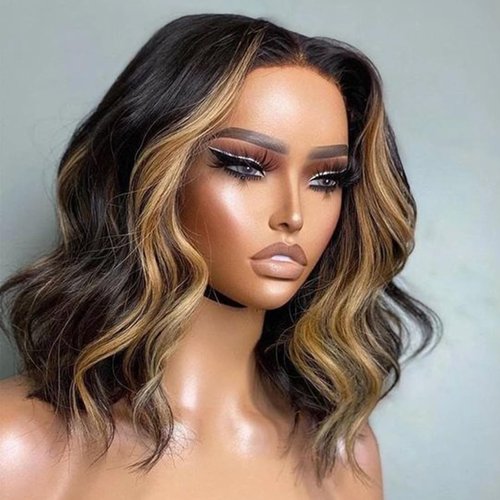 Blonde Highlight Glueless Short Body Wave Lace Front Wigs Human Hair Pre Plucked with Baby Hair 1b/30 Body Wave Bob Wig Human Hair 13x4 Short Body Wave Highlight Lace Front Bob Wig For Women 12 Inch