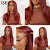 ISEE Burgundy Lace Front Wigs Human Hair Pre Plucked 6x4 HD Straight Human Hair Wear Go Wig Colored 10A Reddish Brown Frontal Wig 180% Density Glueless Wigs Human Hair Wig 24 Inch