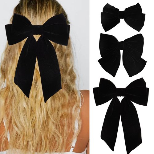 Bolonar Black Velvet Hair Bows for Women Girls 3Pcs Hair Bows Clips Black Hair Ribbon Clips Elegant Hair Accessories Gatsby Prom Hair Accessories