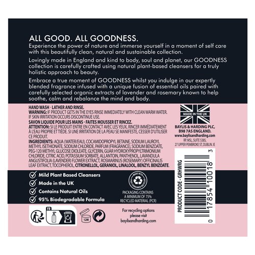 Baylis & Harding Liquid Hand Soap Wash with Dispenser, Goodness, Rose & Geranium, 16.9oz/500ml