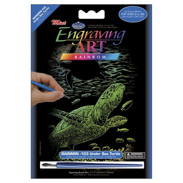 Royal Brush RAIMIN-103 Mini Rainbow Foil Engraving Art Kit, 5 by 7-Inch, Undersea Turtle