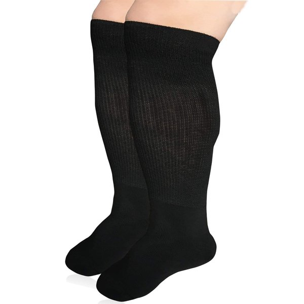 Extra Width Diabetic Socks for Lymphedema, Bariatric Non Binding Knee High Sock for Swollen Edema Cast Feet Mens and Womens Legs, Slouch Boot Socks 2 Pairs
