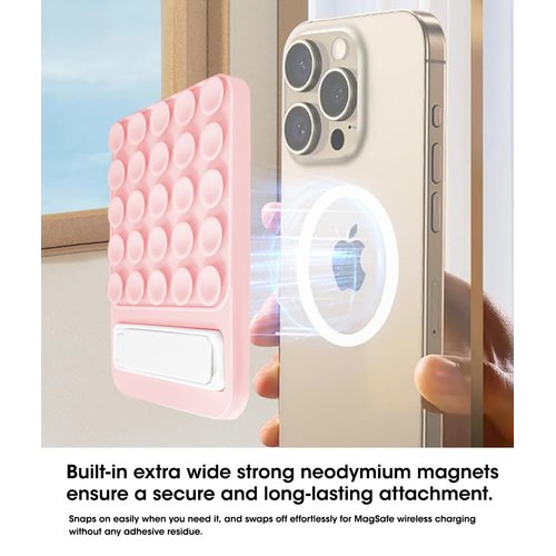 Magnetic Suction Phone Grippy for Magsafe Case, Silicone Suction Cup Phone Mount Detachable Suction Phone Grip for Iphone 16/15/14/13 Series, Hands-Free Selfie/Video for Selfie & TikTok Video (Purple)