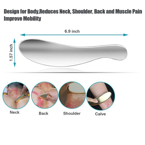 Gua Sha Tools,Stainless Steel Scraping Tool Massage Board Chiropractic Tool Physical Therapy Tool Great Soft Tissue Mobilization Medical Grade Guasha Tool for SPA-Reduce Back and Muscle Pain-S Shape