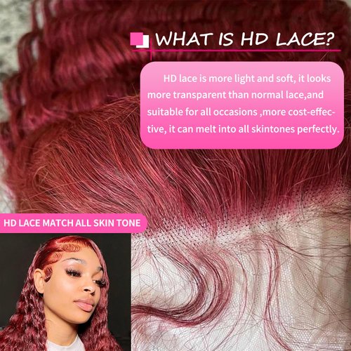 99j Burgundy Lace Front Wigs Human Hair 30 Inch 200 Density Deep Wave Lace Front Wigs Human Hair Pre Plucked Red Curly Human Hair Wig 13x4 HD Frontal Glueless Colored Wet And Wavy Loose Deep Wave