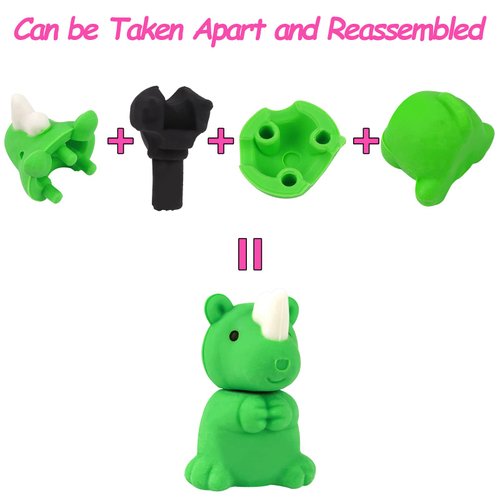 HFATMOS 24 Pcs Animal Erasers for Kids Bulk, Removable Assembly Puzzle Erasers, Novelty Pencil Erasers Classroom Students Reward Prize School Art Supplies Gift (24)
