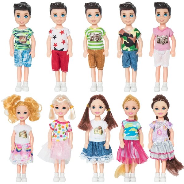 ONEST 10 Sets 5 Inch Mini Doll with Doll Clothes Party Grown Outfits Doll Accessories for Kids