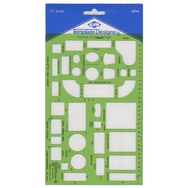 ALVIN, TD714, Home Furnishing Template, Drawing and Drafting Tool for Artists, Architects, Design and Drafting, 10.25 x 5.25 x .030 Inches
