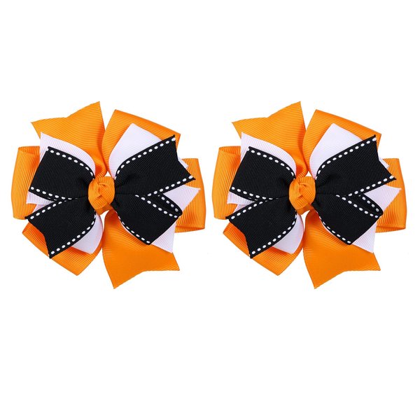Halloween Hair Bows 3 Layers Boutique Grosgrain Bow Hair Clips Kids Girls Women Hair Accessories for Birthday Halloween Party, Black&White&Orange