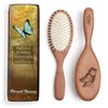Natural Wood Bristle Hair Brush, Gentle Massage, Pear Wood Handle, Made in Germany, Model PWW, For All Hair Types, Rounded Wood Pins, Anti-Static