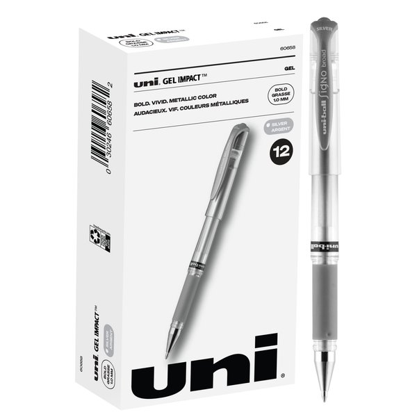 Uniball Signo 207 Gel Impact Stick Gel Pen, 12 Silver Metallic Pens, 1.0mm Bold Point Gel Pens| Office Supplies, Ink Pens, Colored Pens, Fine Point, Smooth Writing Pens, Ballpoint Pens