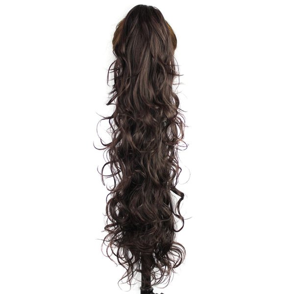 Yoanshop 24 Inch Long Messy Wavy Claw Clip Ponytail Extensions Synthetic Clip in Drawstring Curly Pony Tail Hair Extension Wig Hairpiece for Women (1B-33#)