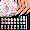 600Pcs Rose Flowers Nail Charms and Flatback Pearls,Mixed Size 3D Flower Cute Nail Charms for Acrylic Nail Supplies Design,White Half Pearls for Nail Jewelry DIY Crafts Nail Art Decoration Accessories