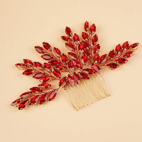 Kercisbeauty Sparkly Red Crytal Bridal Hair Comb Rhinestones Hair Piece for Wedding Brides Bridesmaid Boho Handmade Hair Jewelry Collection (Red)