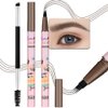 Kaely 2Pcs Black Brown Microblading Eyebrow Pen Waterproof,Magic Eyebrow Pencil with Brow Brush,4 Tip Precise Eye Brow Pencils for Women Makeup,lapiz de cejas a prueba de agua,Fiber Head 03