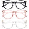 Gaoye 3 Pack Blue Light Blocking Glasses, Retro Round Eyewear Frame Anti Eyestrain Computer Glasses for Women Men - GY1688 (Black+Pink+Transparent)