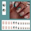 AkiliBIELY Medium Square Press on Nails Green Gold Bare Fake Nails Short Pink Glue on Nails Fantasy Women Stick on Nails Acrylic Gel Classy False Nails Wedding Birthday