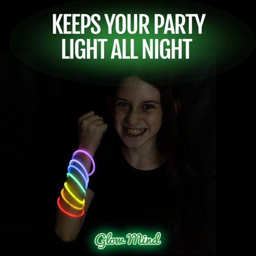 100 Ultra Bright Glow Sticks Bracelets and Necklaces - Premium Glow in the Dark Party Supplies and Decorations - Bulk 8" Glowsticks Party Favors Pack