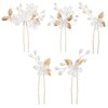 5Pcs Bridal Hair Pins, Peal Flower Hair Pins Gold Wedding Hair Piece Hair Accessories Hair Flowers for Women Girls