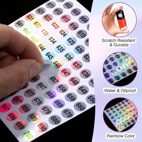 simarro Number Stickers (Number 1-1000), Self Adhesive Label Laser Stickers Waterproof Round Stickers for Organizing Nail Polish Bottle, Nail Sample Stick, Lipstick Storage Organizing (10)