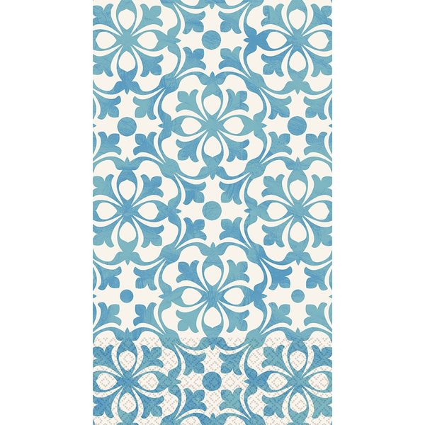 Amscan Blue French Quarter 7 Disposable 2 Ply Paper Guest Towels Tableware, 8 x 4.5, Blue/White