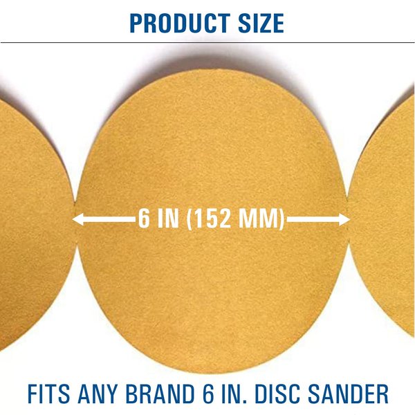 Starcke Premium Gold Sanding Disc Sandpaper Roll - PSA Sticky Back No Hole - for for Wood, Auto Body Repair, Marine, Paint, Metal, and Plastics (6 Inch, 120 Grit)